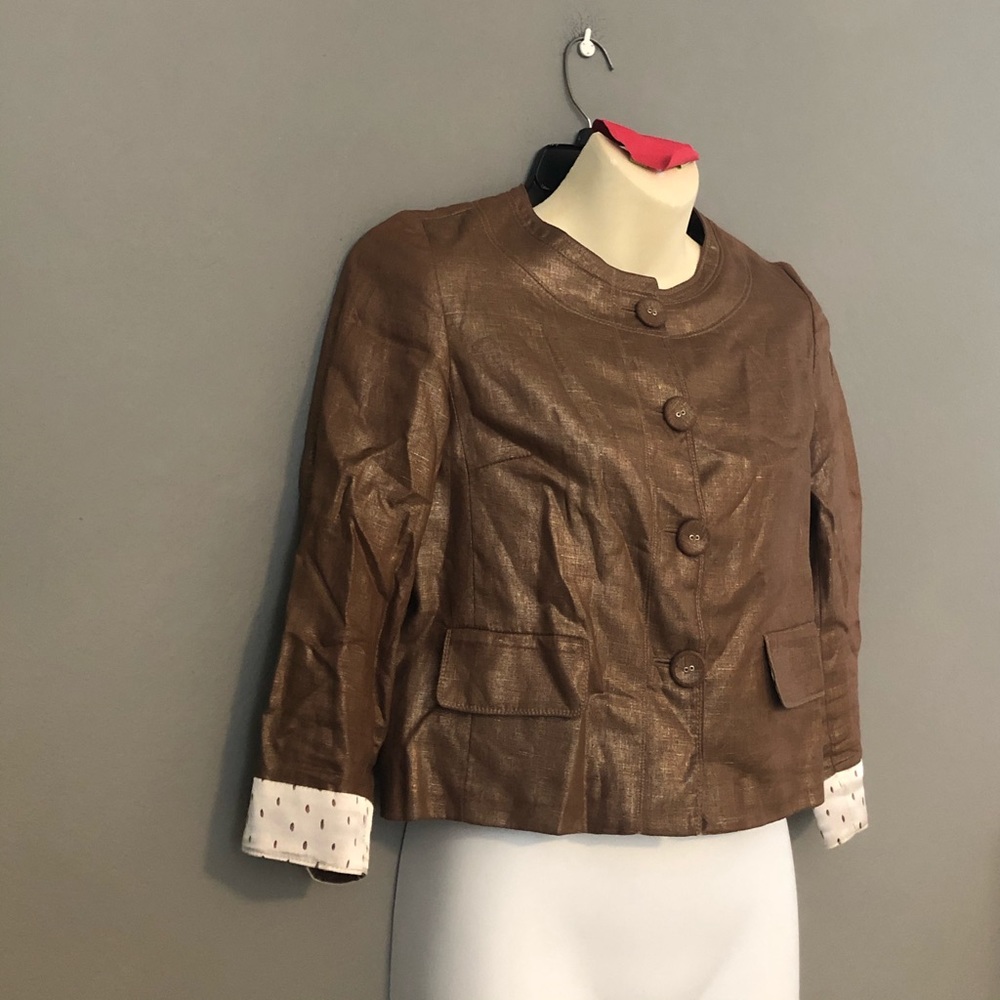 Vertigo Blazer Button Linen S Bronze Metallic EUC - Picture 2 of 6